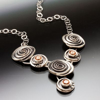Silver Spiral Necklace with Champagne CZ 