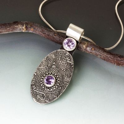 Textured Silver Pendant With Alexandrite CZ