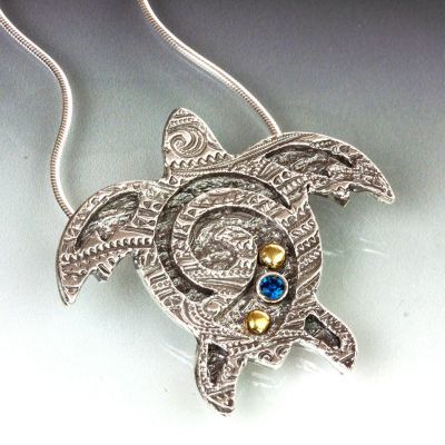 Silver Textured Sea Turtle Pendant